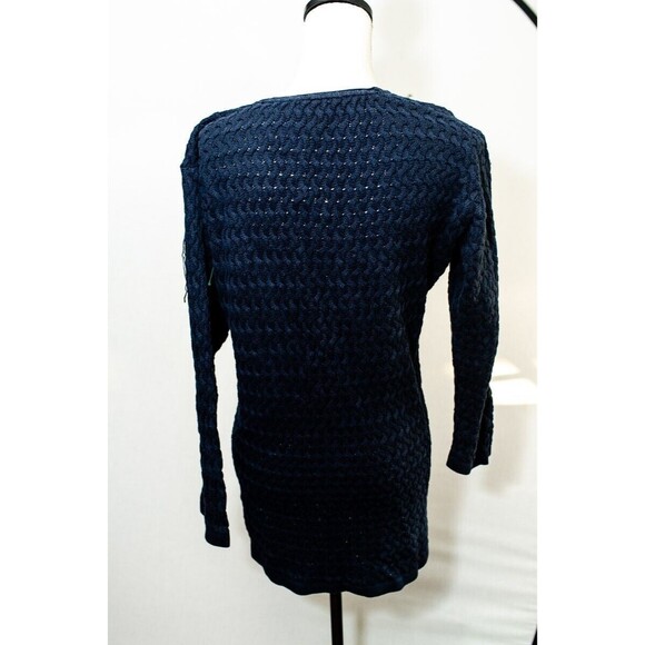 Made in Italy of Benetton Women's Navy Blue Trellis knit Sweater M - Picture 2 of 5